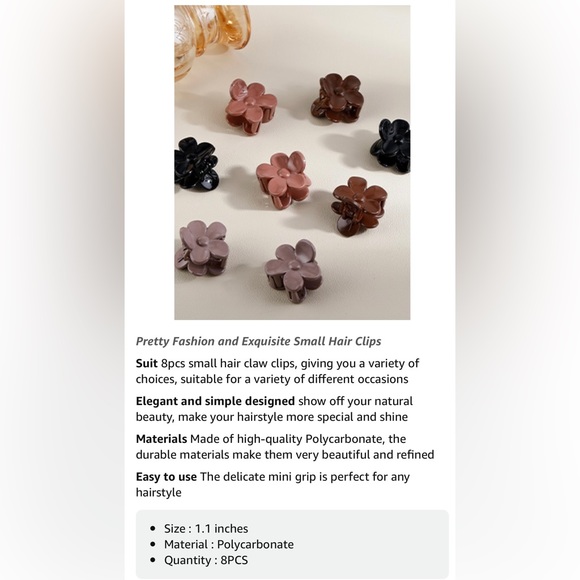 8 Pack 4 Colors Small Flower Claw Clips, Mini Hair Clips - Picture 2 of 7